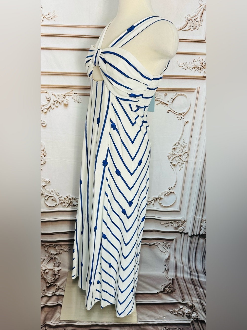 ANTONIO MELANI White and Blue Striped Knot-Front Maxi Dress - Picture 3 of 12